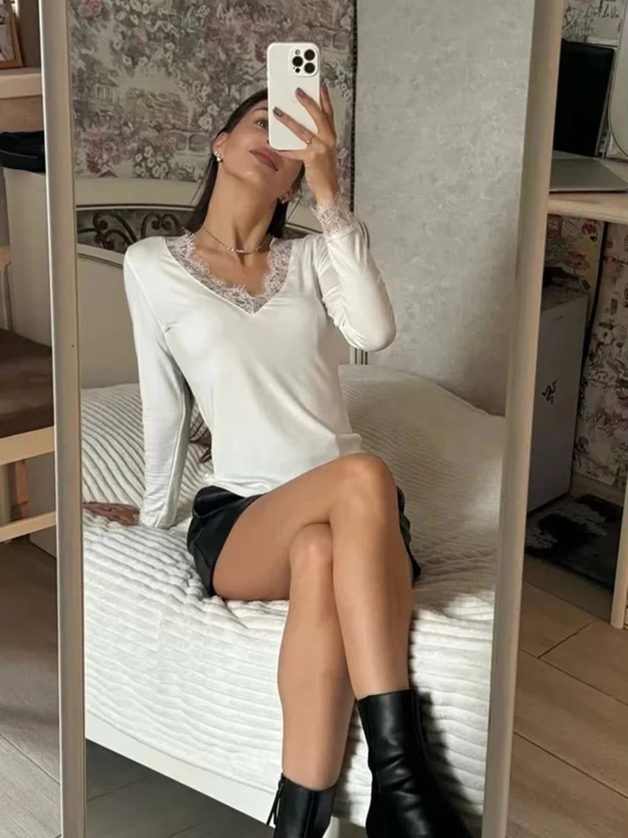 SOKYND Evelyn Lace V-Neck Casual Top TopSOKYND-482135-WHI-M-15831WhiteM