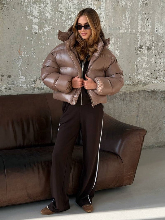 Fiona Kapuzen-Glanz-Steppjacke