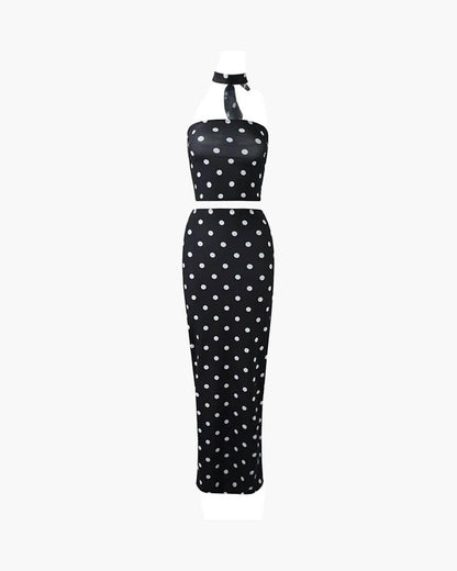 SOKYND Florentine Dot Print Strapless Two - Piece Set SetBlackS