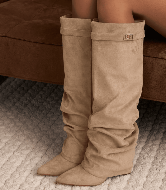 Gloria Lässige Kunstvelours kniehohe Stiefel