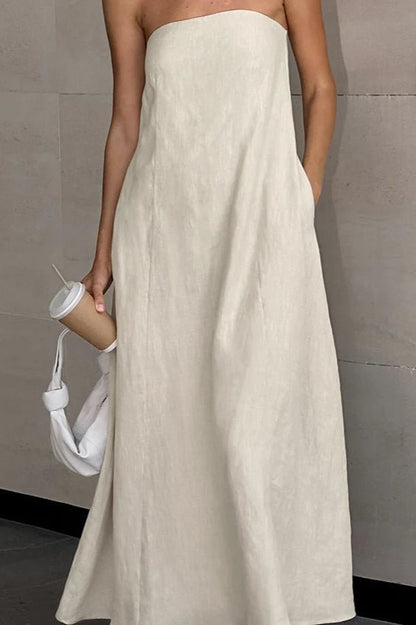 SOKYND Hannelore Strapless Backless Maxi Dress DressKhakiL