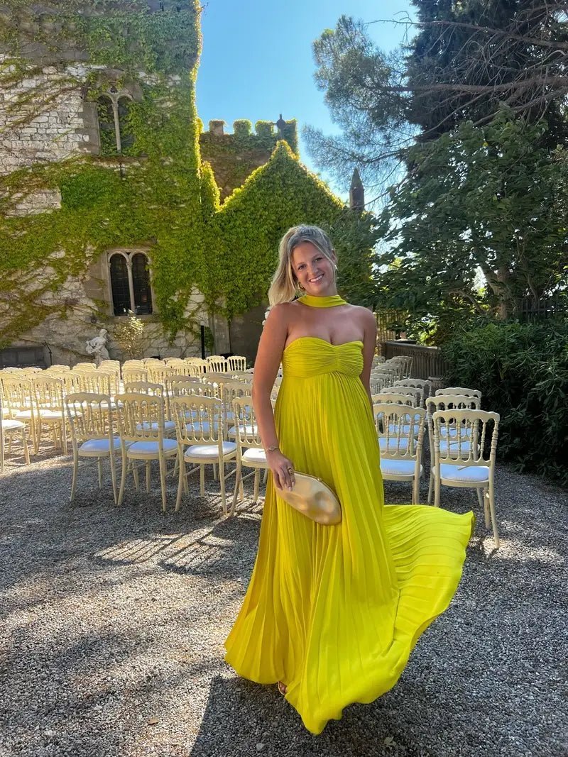 SOKYND Helen Halter Ruched Maxi Dress DressSOKYND-947863-LIM-L-10999Lime YellowL