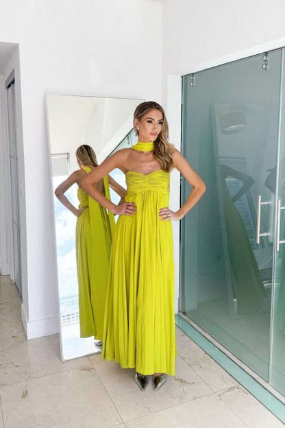 SOKYND Helen Halter Ruched Maxi Dress DressSOKYND-947863-LIM-M-78231Lime YellowM
