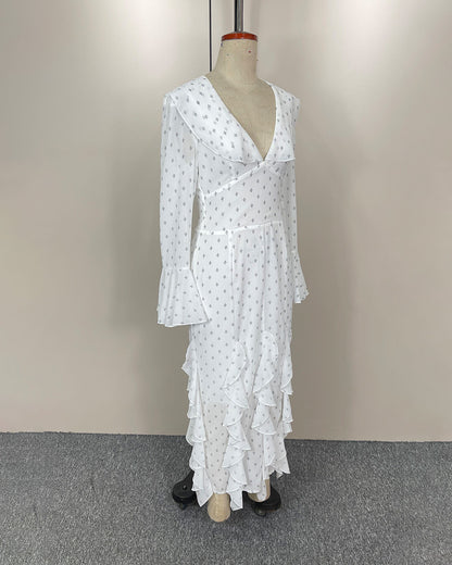 Gloria ausgestelltes Ärmelvolant Maxikleid