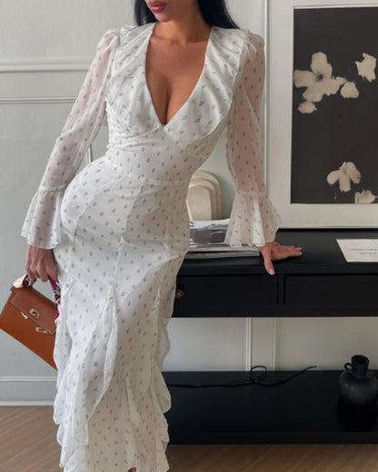 Gloria ausgestelltes Ärmelvolant Maxikleid