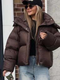 Jaliyah Kurze Kapuzen-Pufferjacke