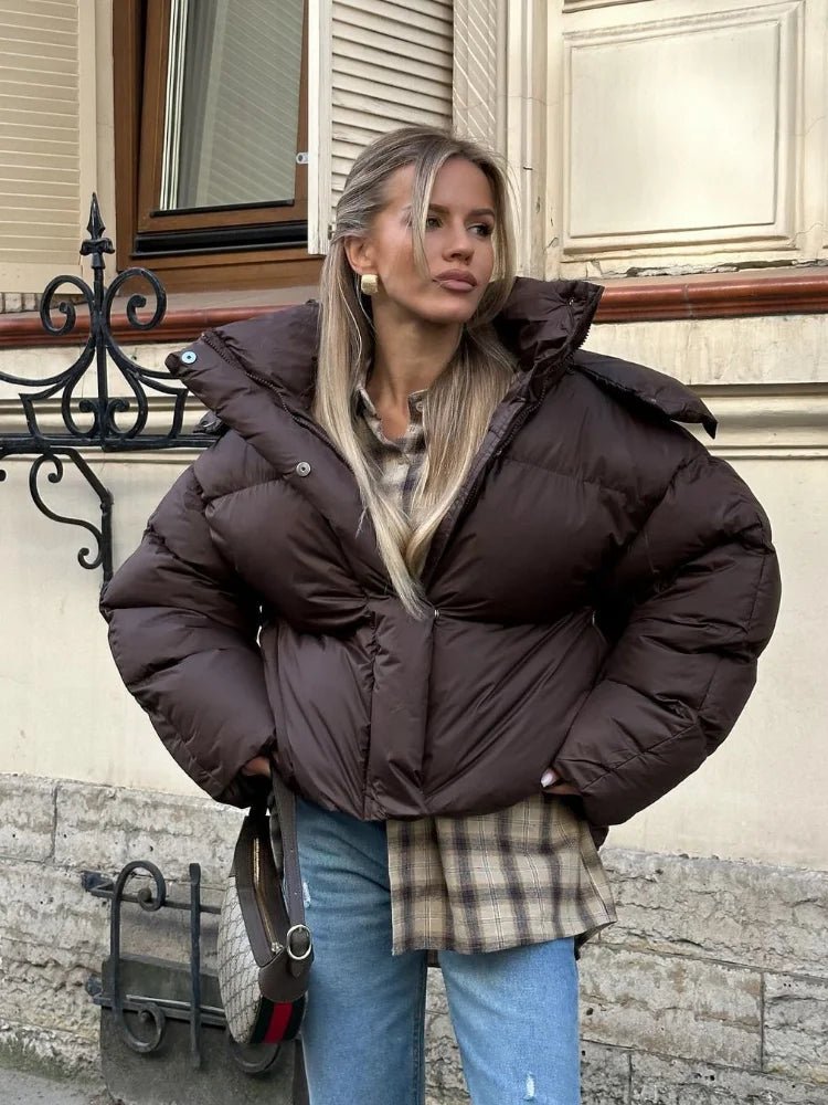 SOKYND Jaliyah Short Hooded Puffer Jacket Coats & JacketsDX1767356248750029175BrownS