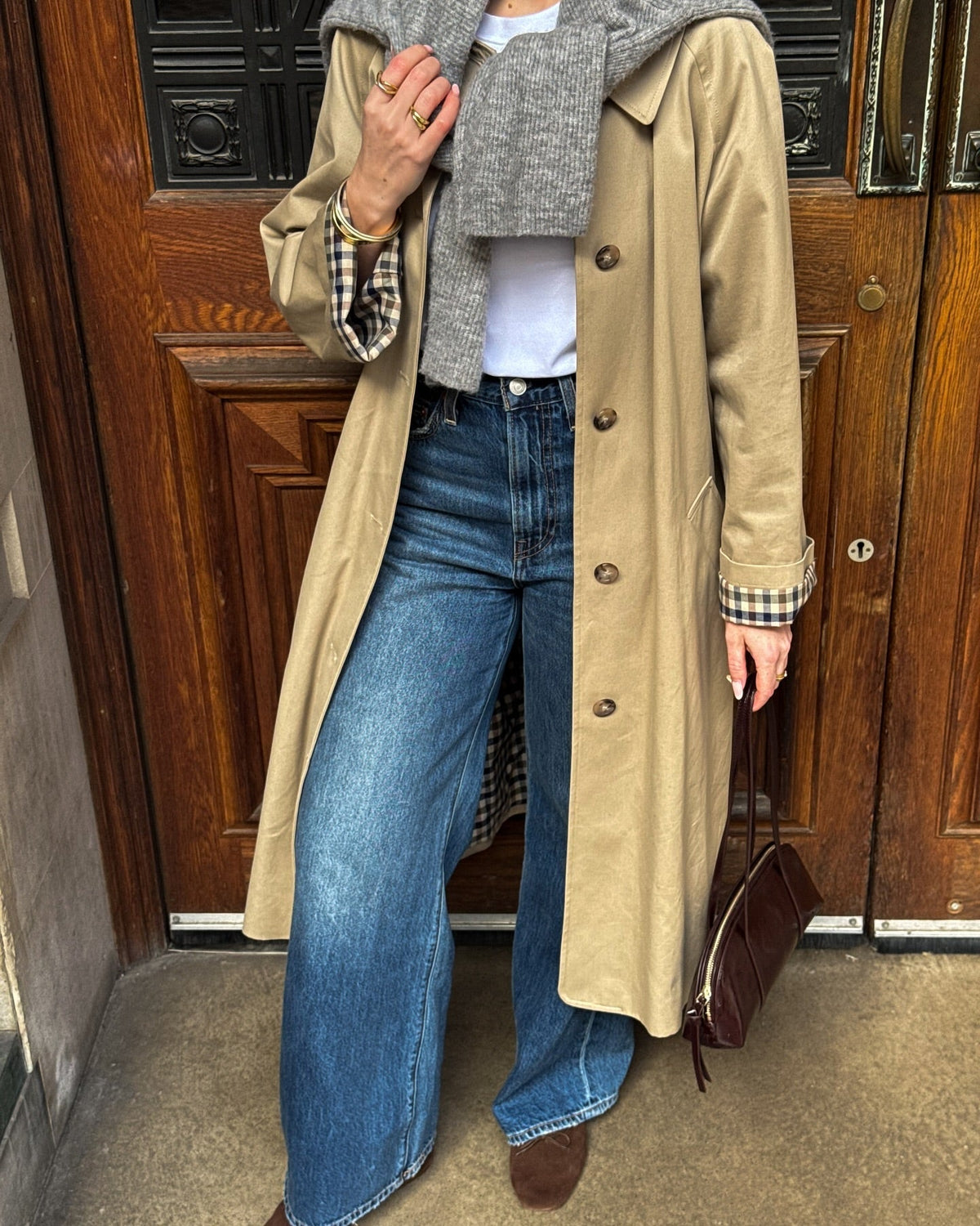 SOKYND Jane Check-Accent Mid Trench Coat CoatSOKYND-663447-BEI-L-30551BeigeL