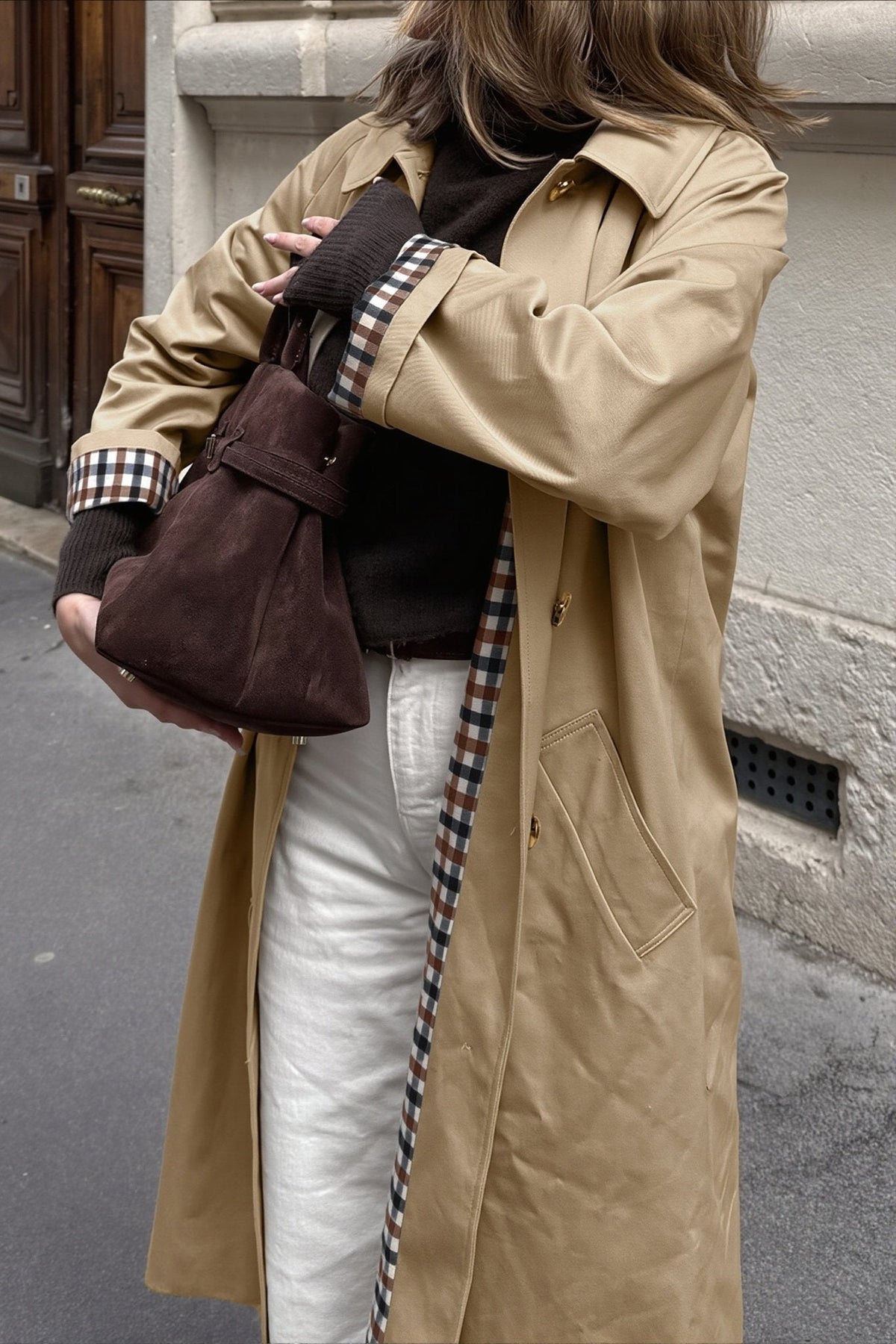 SOKYND Jane Check-Accent Mid Trench Coat CoatSOKYND-663447-BEI-M-97783BeigeM
