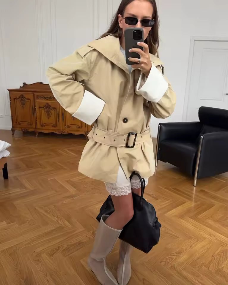 SOKYND Jasmin Contrast Cuffs Belted Trench CoatSOKYND-406487-BEI-M-01271BeigeM