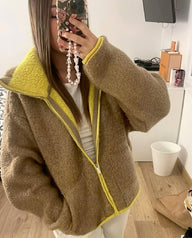 Jessica Strickjacke mit Kontrastbesatz und Reißverschluss