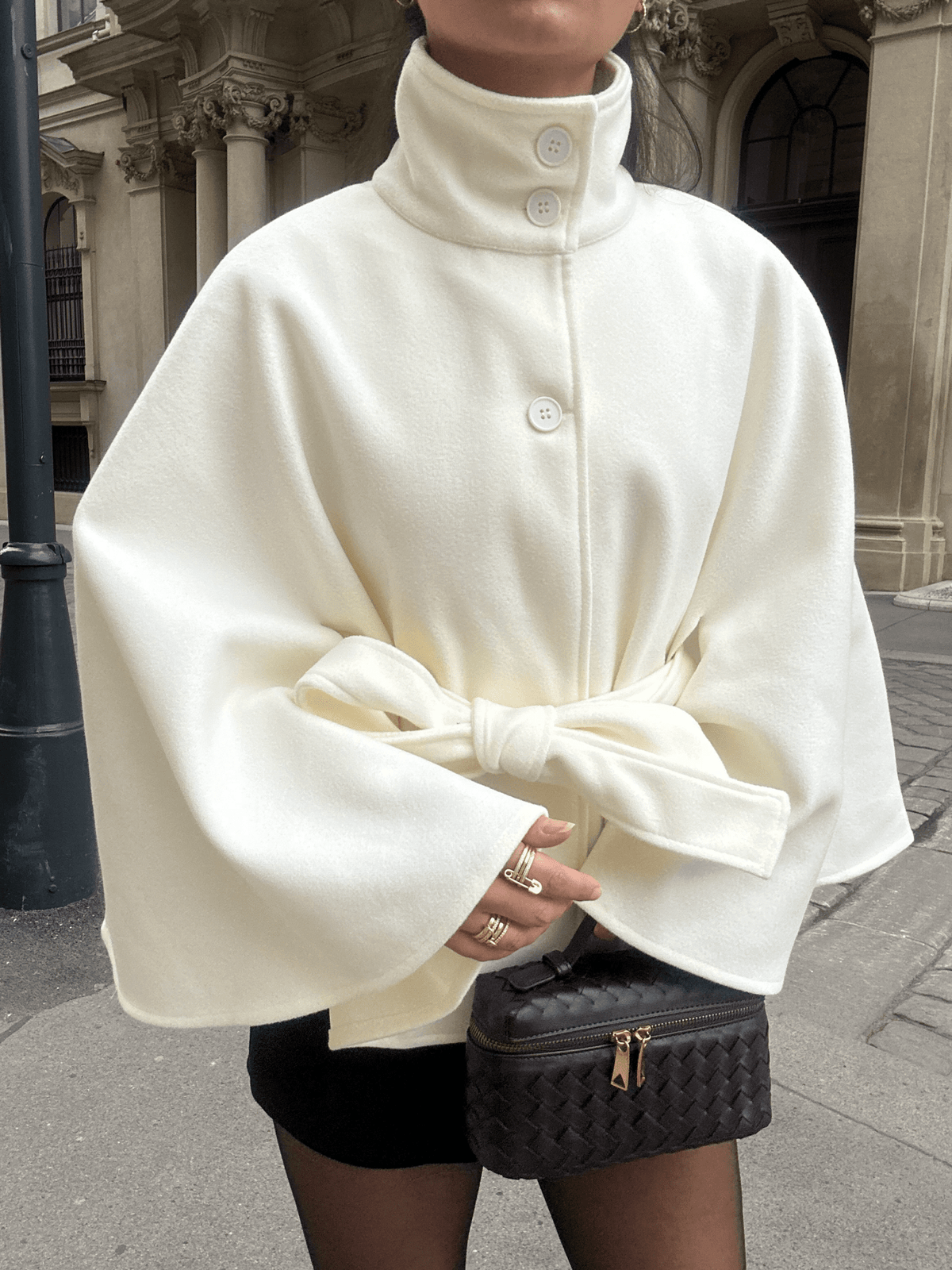 SOKYND Jocelyn Elegant High - Neck Belted Cape Jacket Coats & JacketsFn1767625273840620486BeigeS