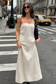 Julia Leinen-Baumwoll lockeres Maxikleid