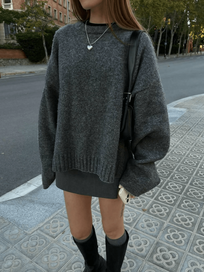SOKYND Lara Ribbed Knit Sweater SweaterSOKYND-480535-S-GREY-96663GreyOne Size