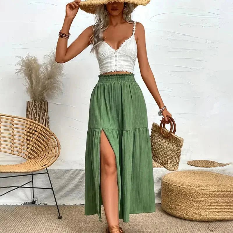 SOKYND Lavinia Bohemian Midi Ruffle Skirt SkirtOliveS