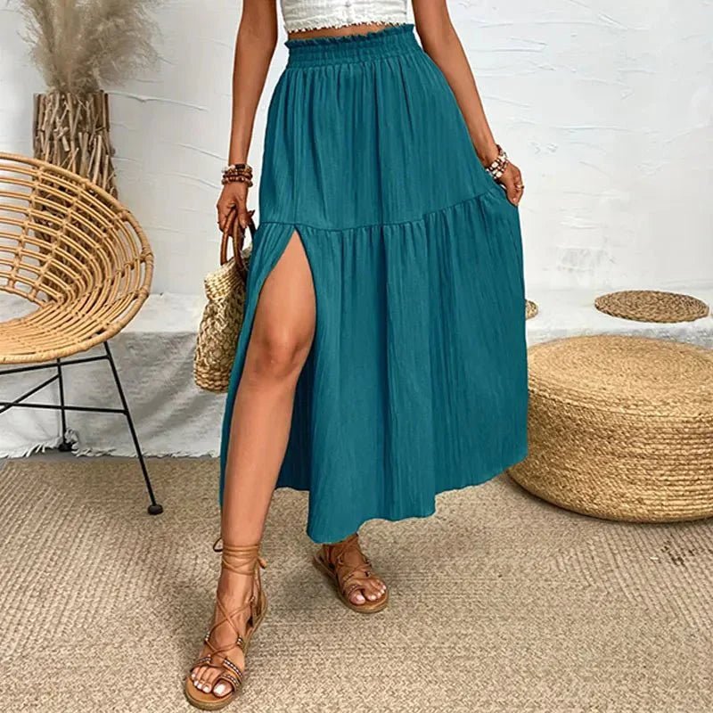 SOKYND Lavinia Bohemian Midi Ruffle Skirt SkirtTeal BlueM