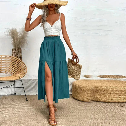 SOKYND Lavinia Bohemian Midi Ruffle Skirt SkirtTeal BlueS