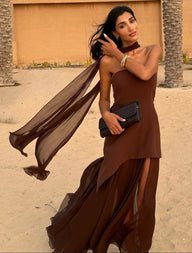 Leah Trägerloses Mesh-Maxi-Kleid