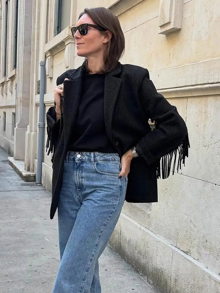 SOKYND Lena Tassel Trim Bomber Blazer JacketSOKYND-605015-BLA-S-69079BlackS