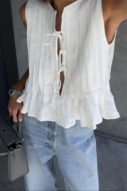 SOKYND Liesel Ruffle Hem Tie - Front Top BlouseWhiteS
