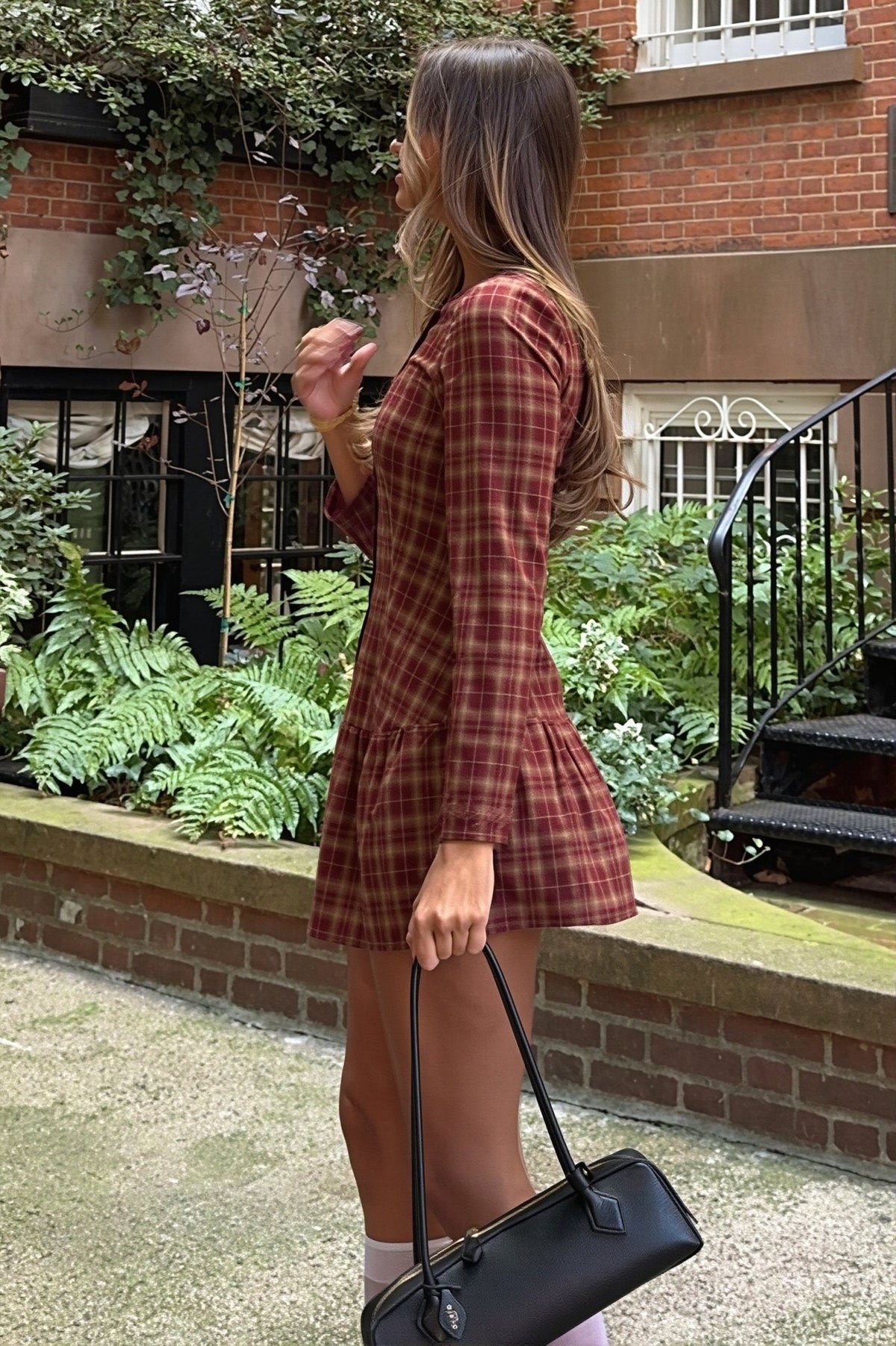 SOKYND Lily Long Sleeve Plaid Mini Dress DressSOKYND-074967-BUR-L-86903BurgundyL
