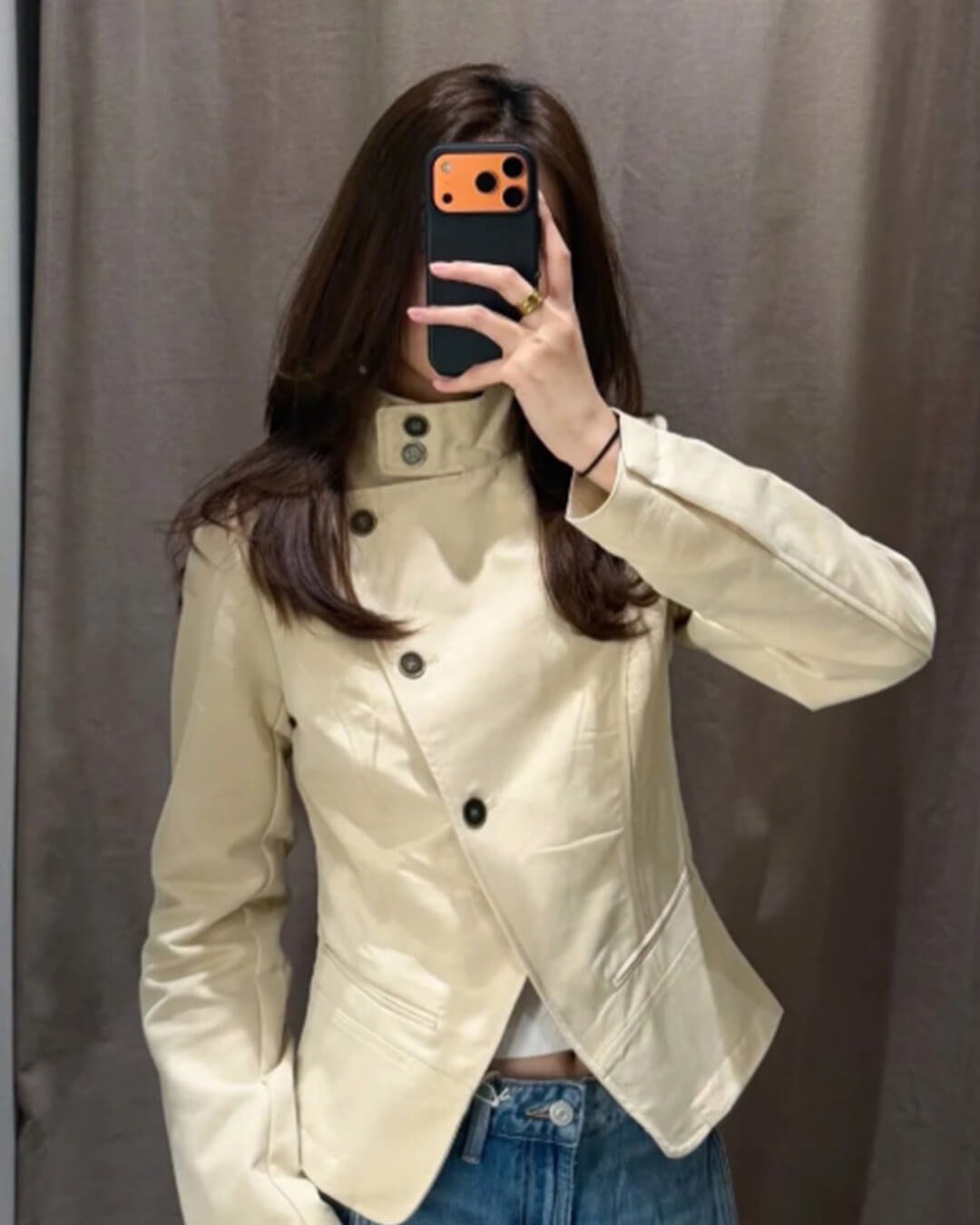 SOKYND Linda Double-Breasted Funnel Neck Blazer BlazerSOKYND-474583-BEI-M-64855BeigeM