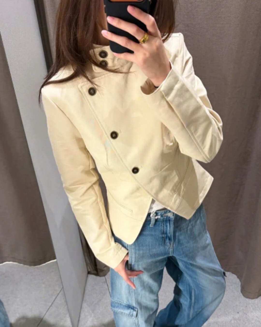 SOKYND Linda Double-Breasted Funnel Neck Blazer BlazerSOKYND-474583-BEI-S-32087BeigeS