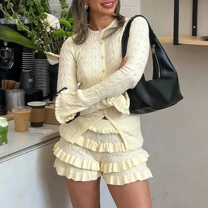 SOKYND Malena Ruffled Knit Shorts Set ShortsSOKYND-526615-YEL-XS-85591YellowXS