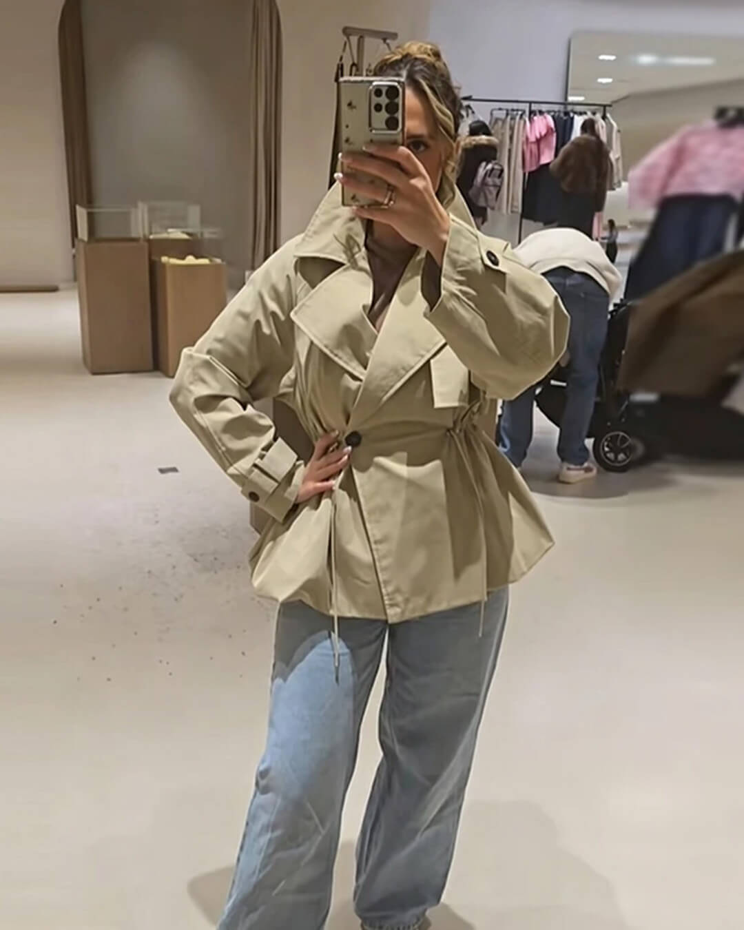 SOKYND Maria Lapel Collar Drawstring Trench Coat CoatSOKYND-741911-BEI-L-93687BeigeL