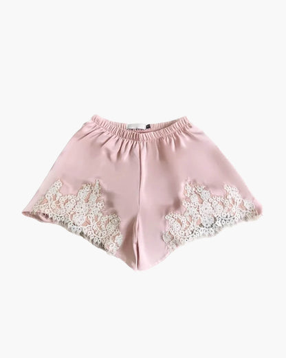 SOKYND Marigold Lace Patchwork Satin Shorts BottomsYellowL