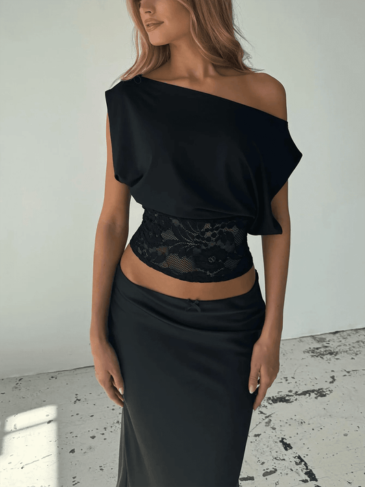 SOKYND Maureen Inclined Shoulder Lace Top TopsDg1772777205901179414BlackS