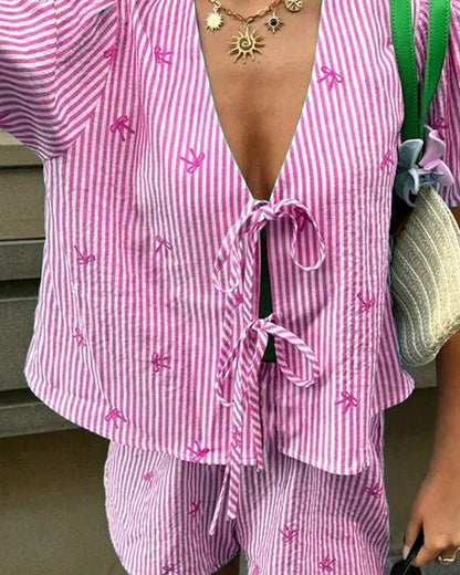 SOKYND Megan Striped Tie-Front Set Matching SetsSOKYND-252311-PIN-M-17015Pink SetM