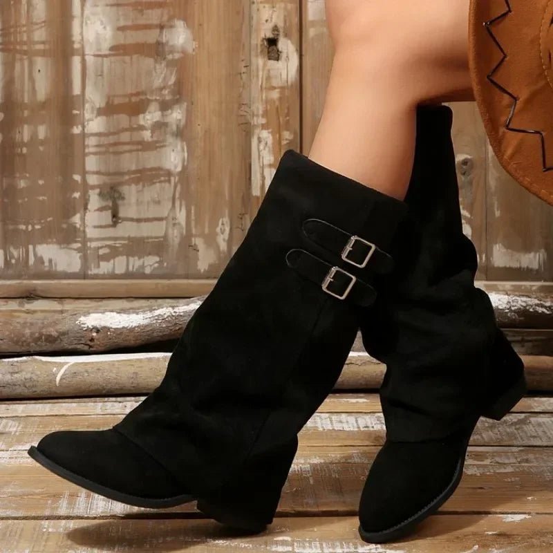 SOKYND Melanie Retro Buckle Knee High Boot ShoesSOKYND-179671-BLA-36-34391Black36