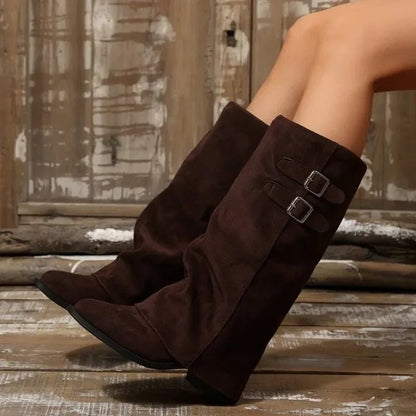 SOKYND Melanie Retro Buckle Knee High Boot ShoesSOKYND-179671-BRO-36-96535Brown36