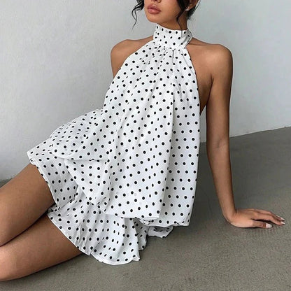 SOKYND Melisande Halter Backless Mini Dress DressPolka DotM