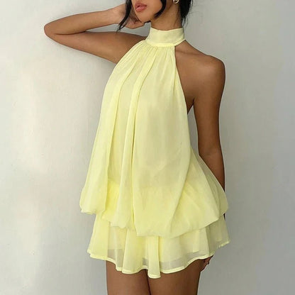 SOKYND Melisande Halter Backless Mini Dress DressYellowS