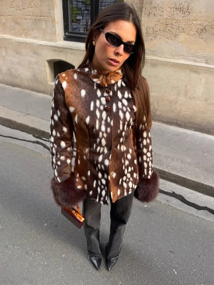 SOKYND Melissa Contrast Cuff Faux Fur Jacket JacketBrownXS