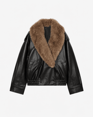 Merriame Kunstlederjacke mit abnehmbarem Kunstpelzkragen