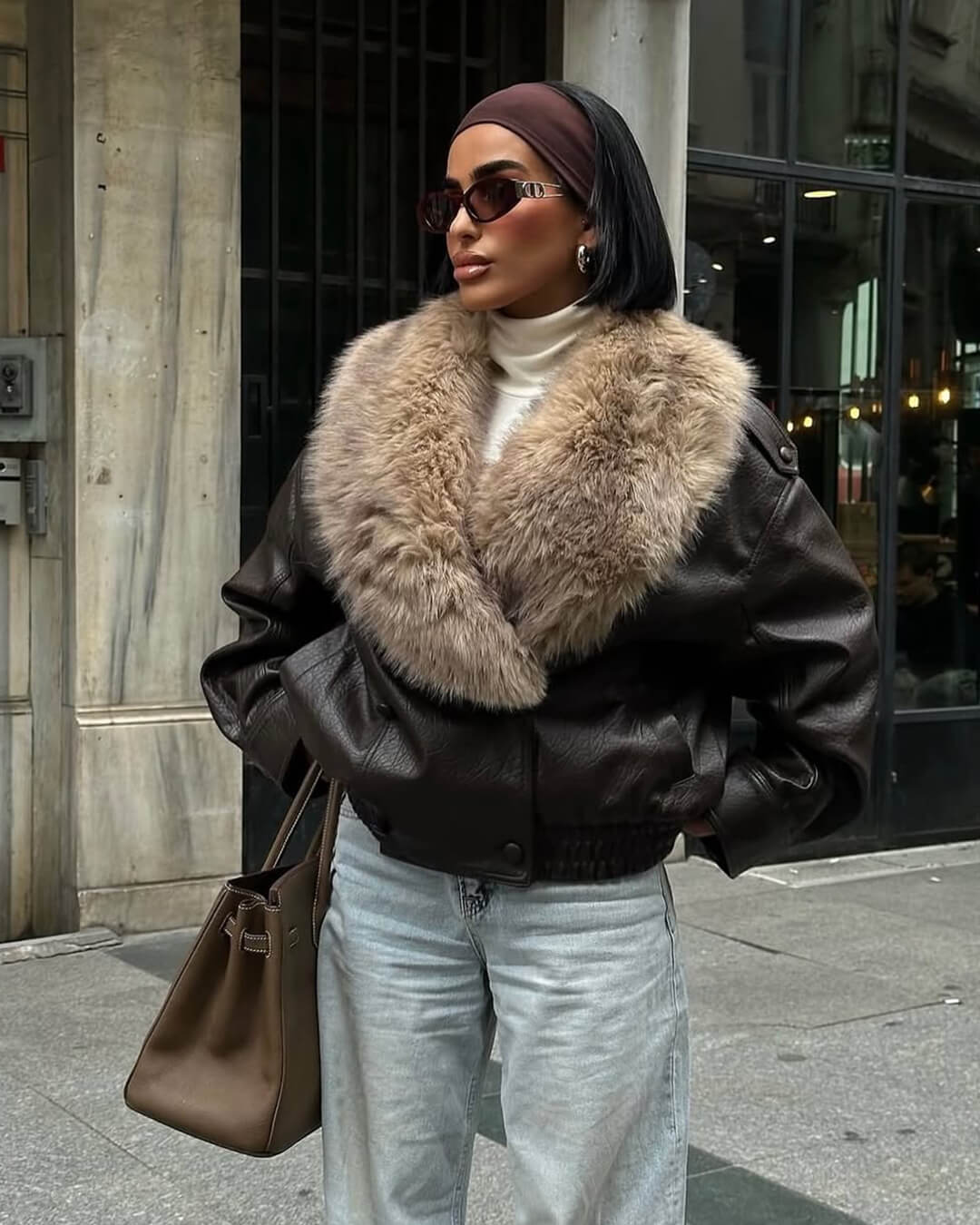 SOKYND Merriame Faux Leather Jacket with Detachable Fur Collar Coats & JacketsRp1767625273835923883BrownS