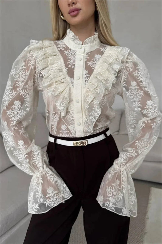 Mia Rüschen‑Spitzen‑Transparente Bluse