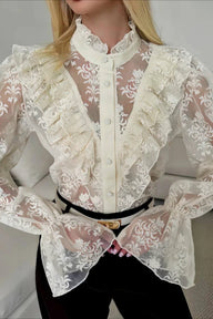 Mia Rüschen‑Spitzen‑Transparente Bluse