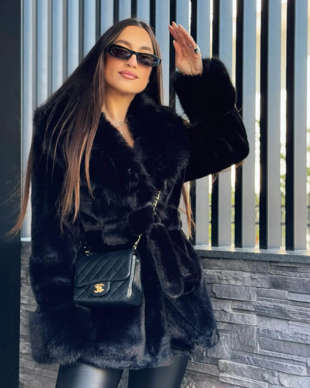 SOKYND Miriam Faux Fur Trim Coat CoatSOKYND-365143-BLA-S-19383BlackS
