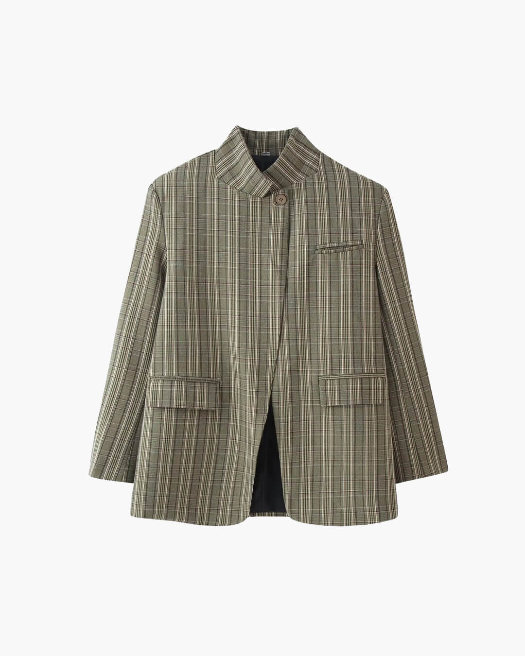 SOKYND Miriam Plaid Stand Collar Blazer JacketSOKYND-167895-BRO-S-55223BrownS