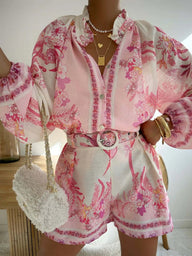 Misty Blumenmuster Langarm-Shorts-Set