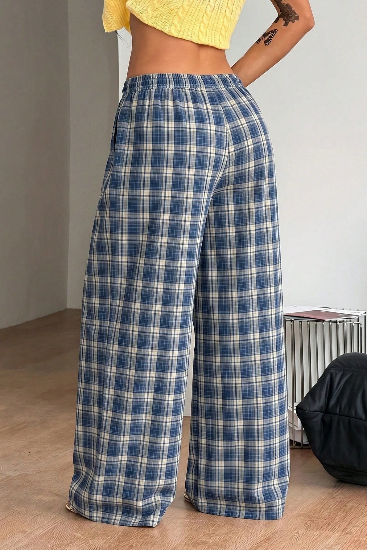 SOKYND Naomi Drawstring Wide Leg Plaid Pants PantsSOKYND-172119-BLU-S-46199BlueS