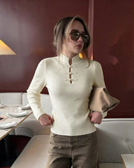 Naomi Strickshirt mit Mandarinkragen und Rippmuster