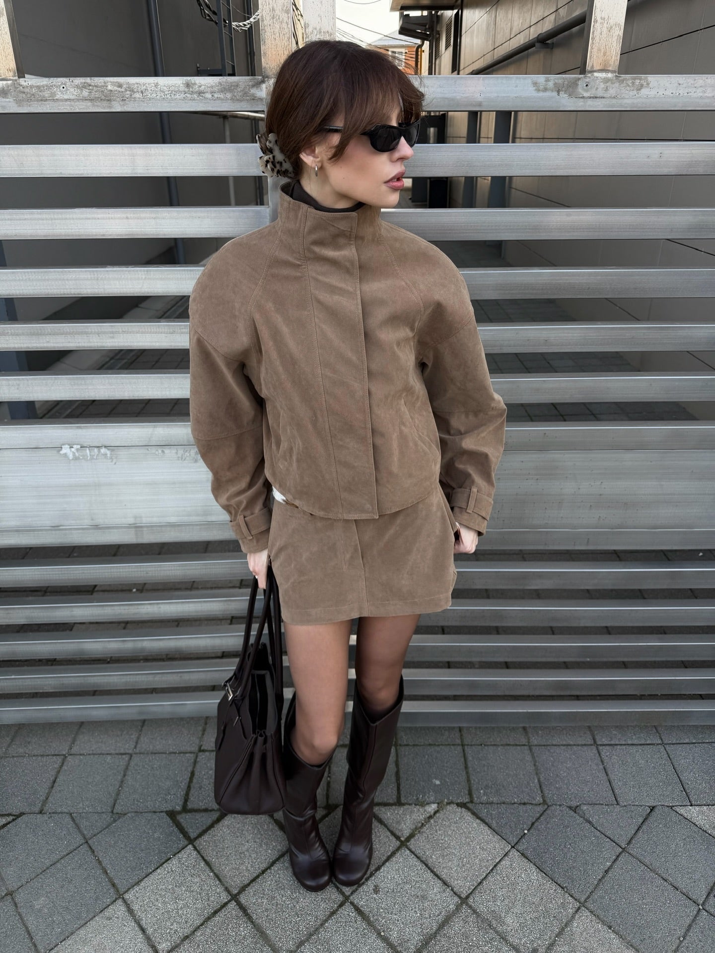 SOKYND Naomi Suede Cropped Coat & Skirt Set Matching SetsSOKYND-571351-CRO-BEIGE-22455Cropped Coat & Mini Skirt SetBeigeS