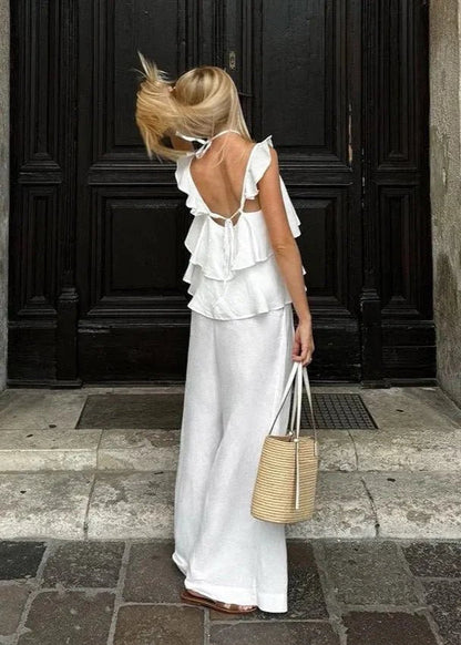 SOKYND Natalie Flowy Ruffle Wide Leg Pants Set Matching SetsSOKYND-119383-S-OS-04567S