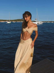 Natalie schulterfreies Twist-Crop-Top-Set