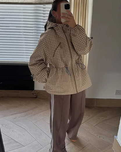 SOKYND Natalie Plaid Hooded Trench Jacket JacketSOKYND-720919-KHA-M-42327KhakiM